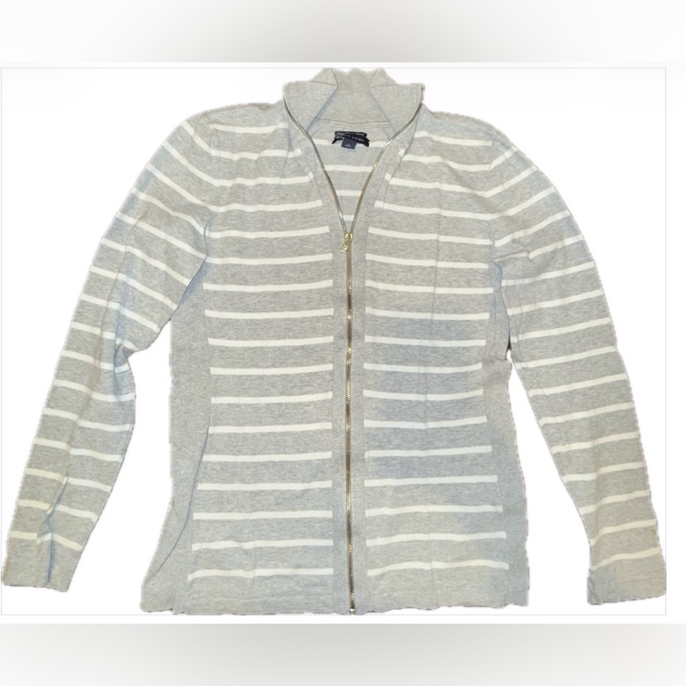 Tommy Hilfiger Women’s Gray Striped Women's Sweater Pima Cotton Full Zip